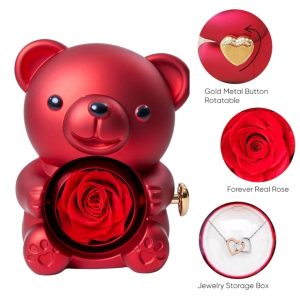 Колие HEARTS и кутия за бижута с пръстен за вярност и въртящо се мече | HEARTS_ROSBEAR