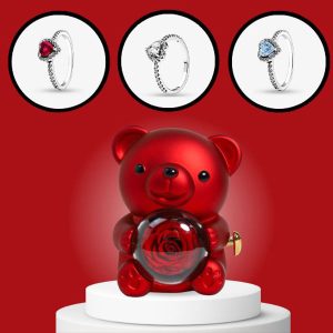 Кутия за бижута с пръстен за вярност и въртящо се мече | HEARTISO_ROSBEAR